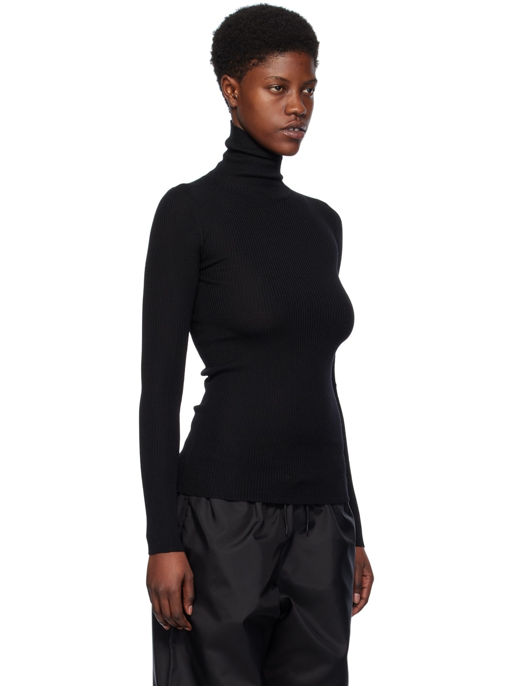 Black Ribbed Turtleneck - 2
