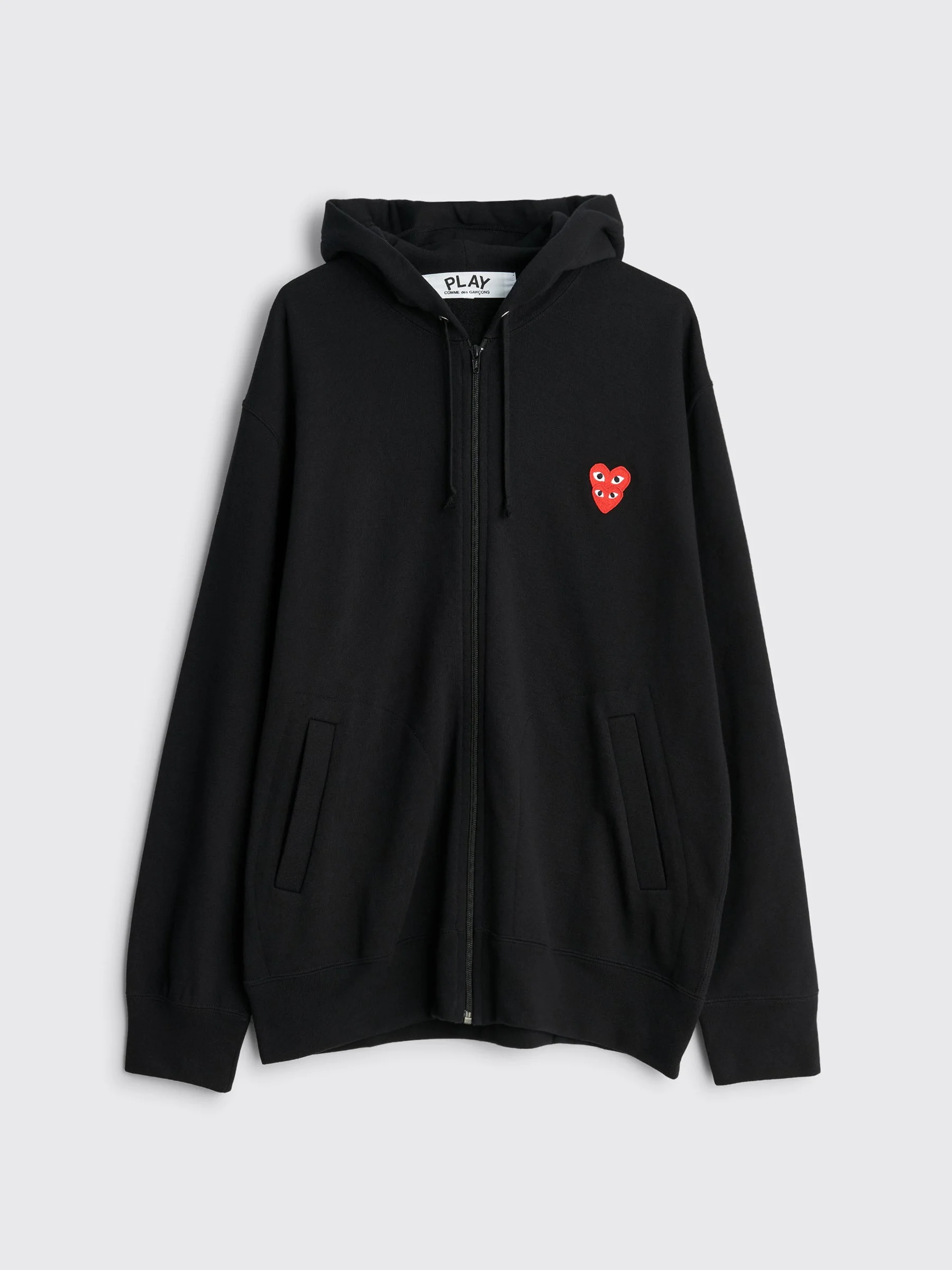 COMME DES GARÇONS PLAY DOUBLE HEART HOODED ZIP SWEATSHIRT BLACK - 1