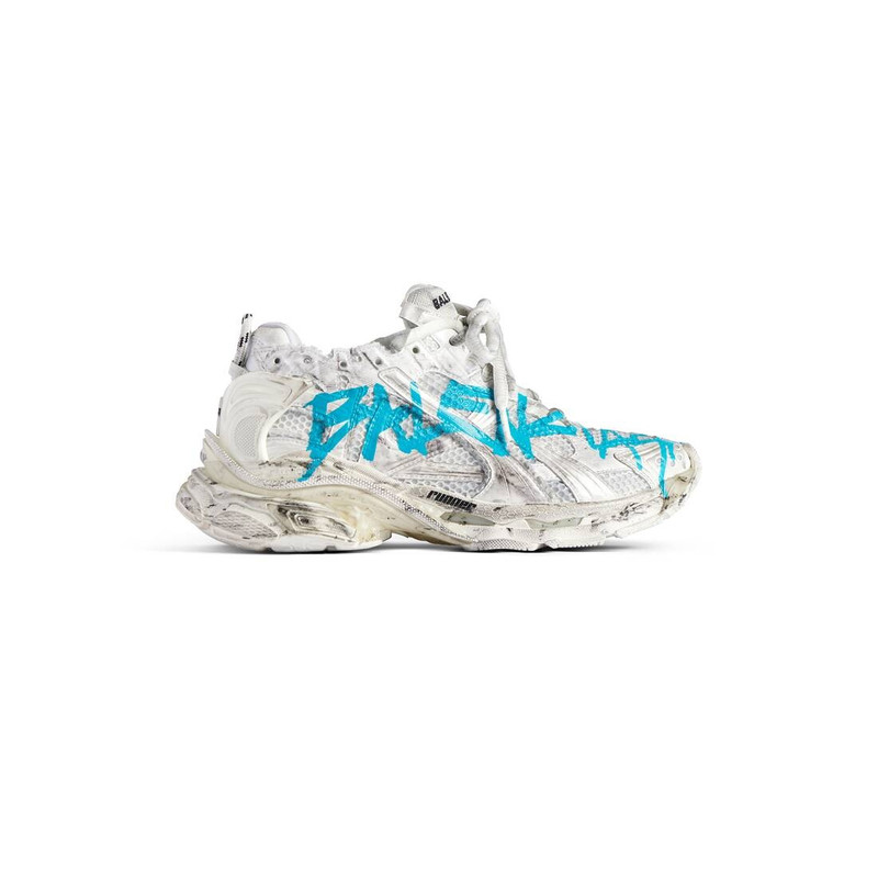 Women's Runner Graffiti Sneaker in White/blue - 1