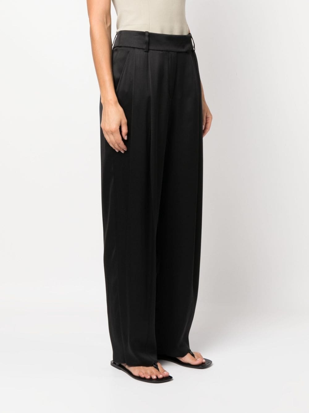pleat-detail wide-leg silk trousers - 3