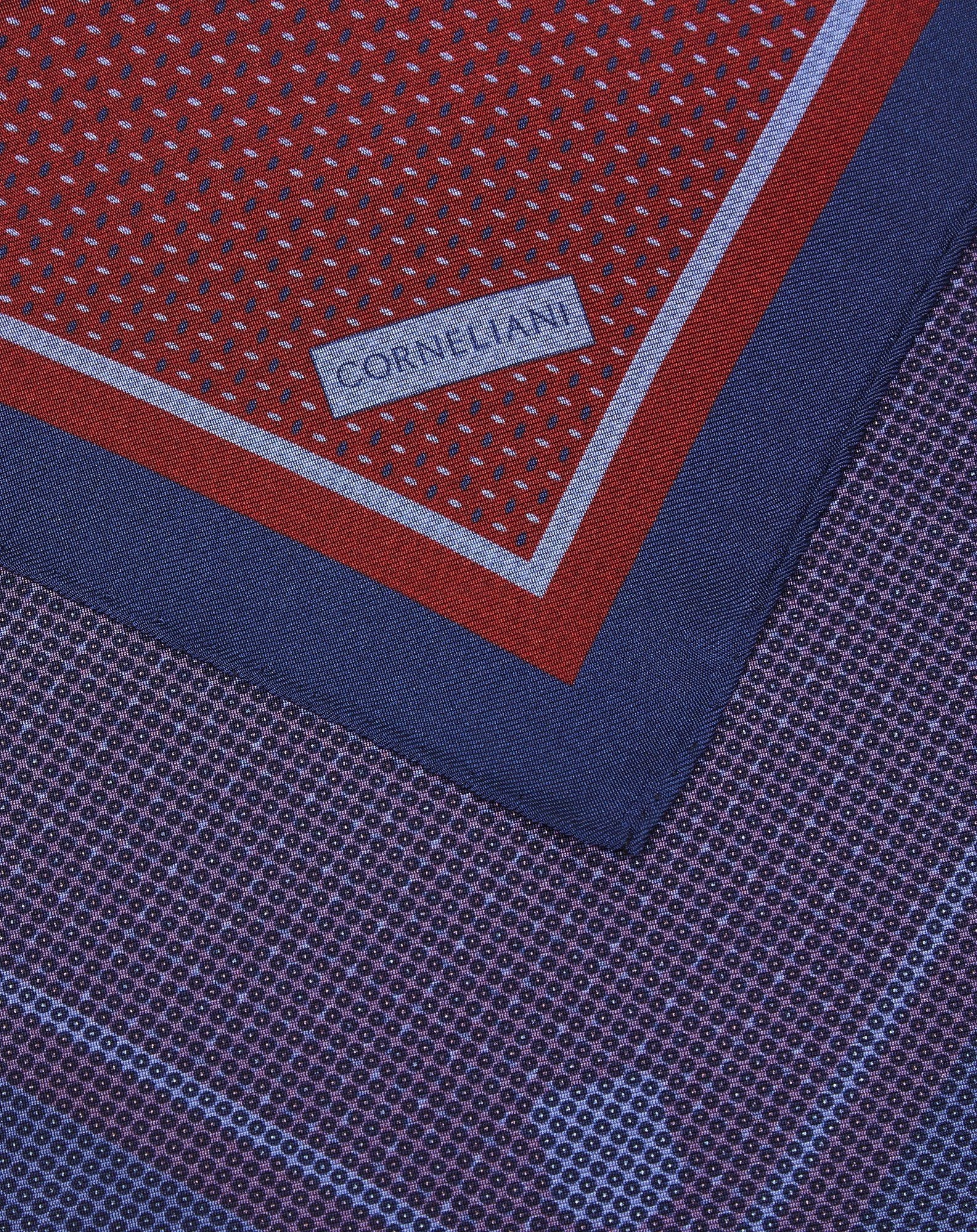 Burgundy/light blue silk twill pocket square with micro pattern - 3