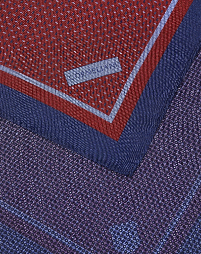 Burgundy/light blue silk twill pocket square with micro pattern 3