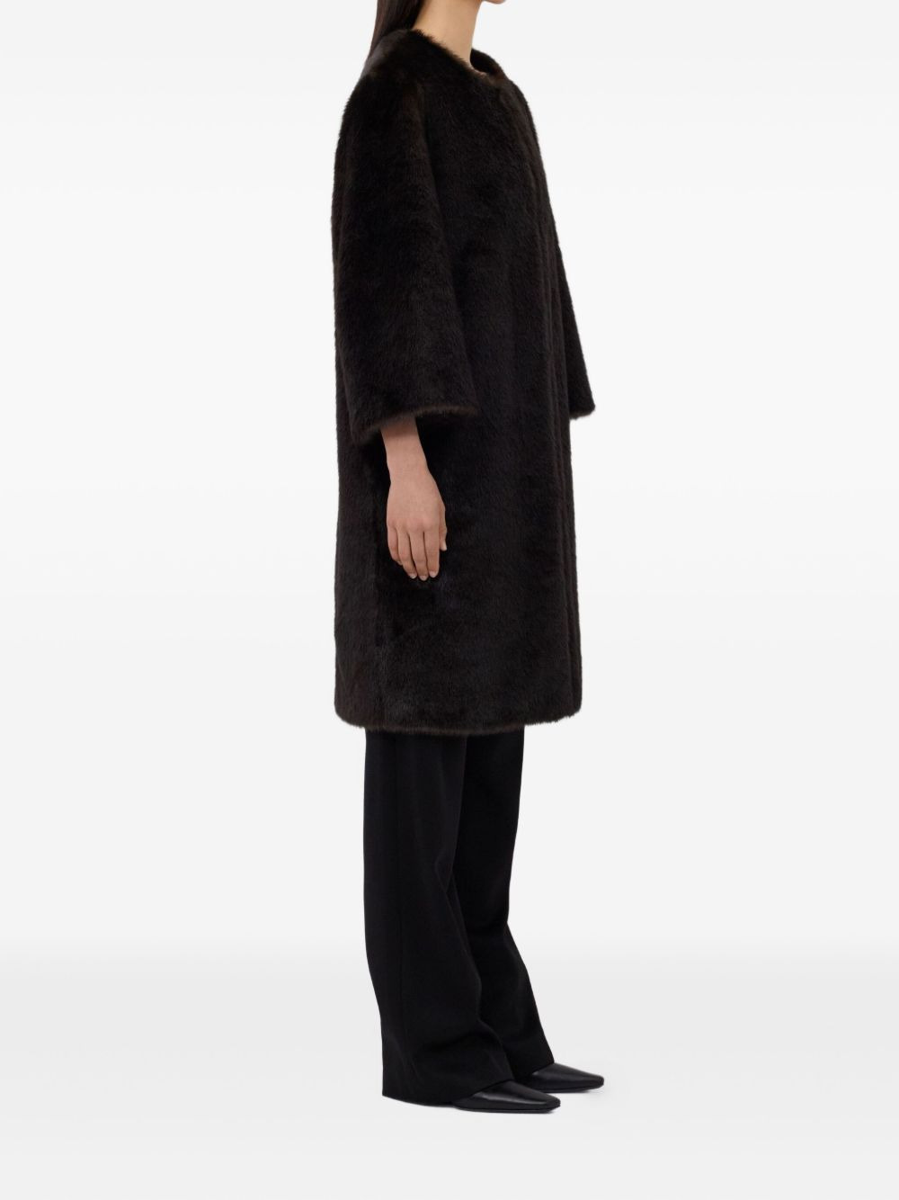 three-quarter-sleeve faux-fur coat - 3