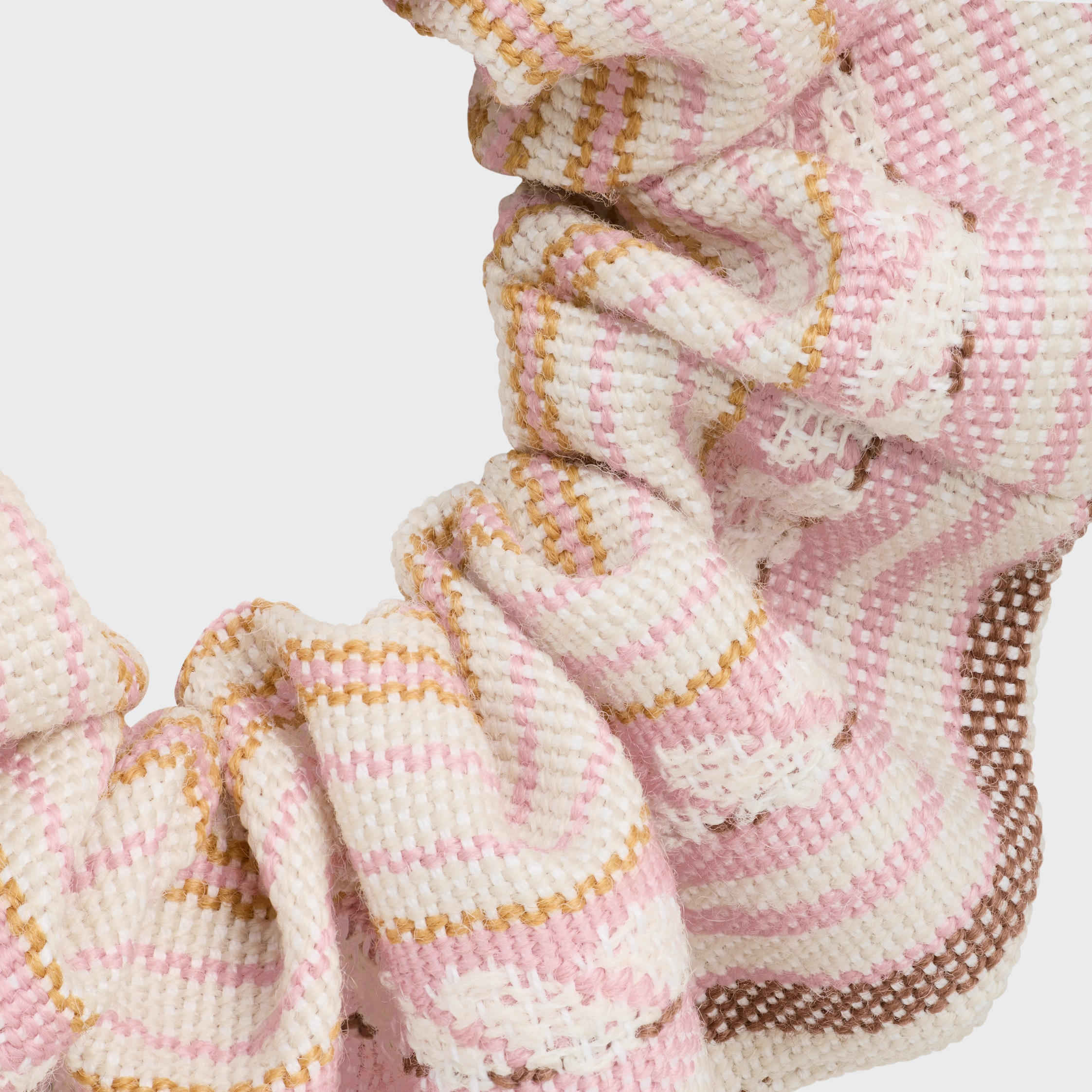 Celine Striped Triomphe Scrunchy in Wool, Cotton, Polyamide and Brass with Gold Finish - 3