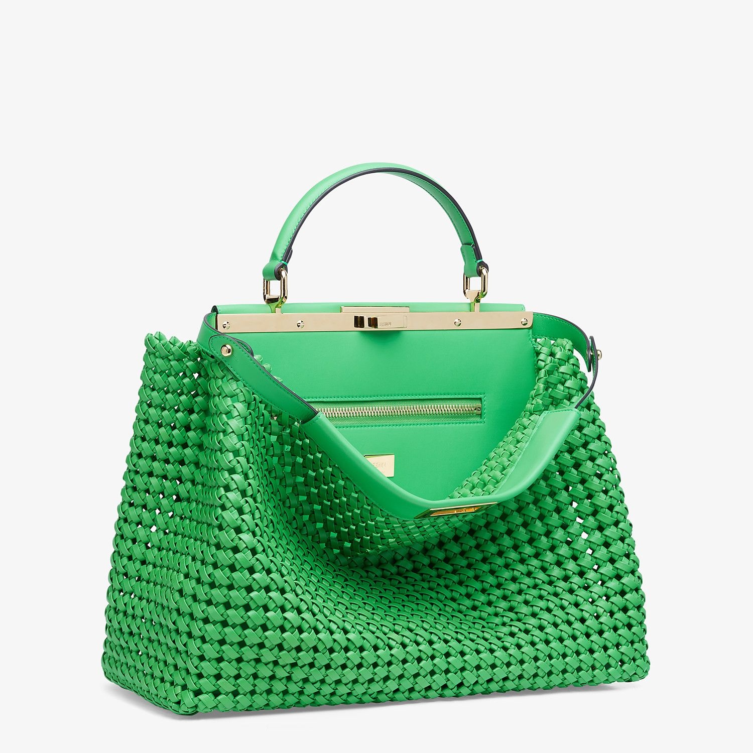 Green leather interlace bag - 3