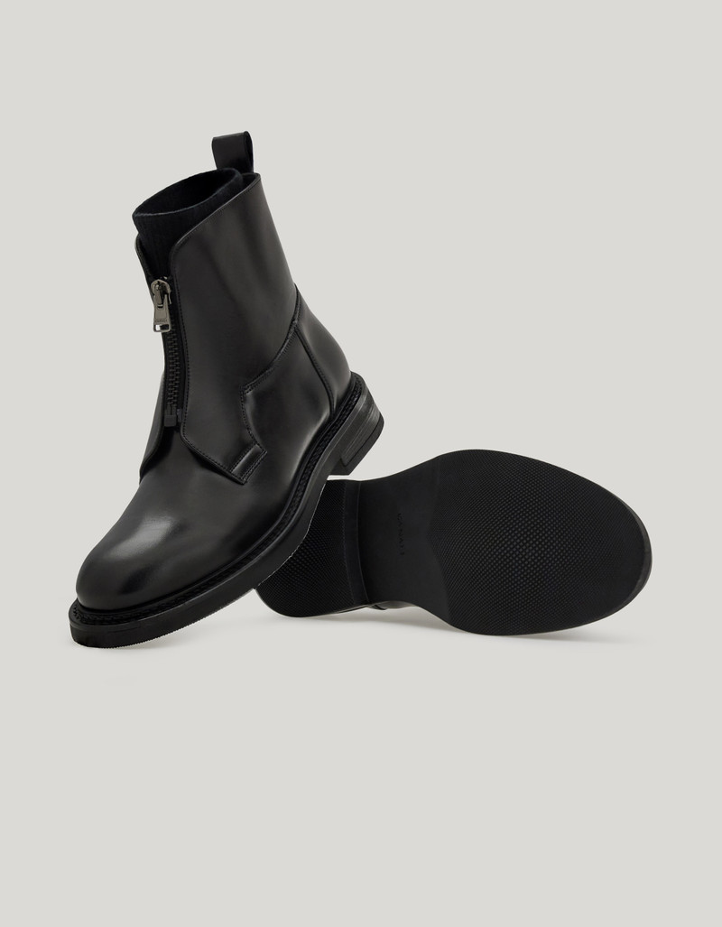 BLACK SMOOTH CALFSKIN ANKLE BOOT WITH ZIPPER AND KNIT SOCK 2