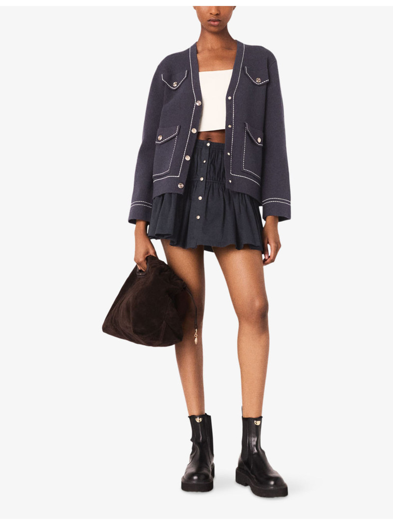 maje V-Neck Contrast-Stitched Knitted Cardigan outlook