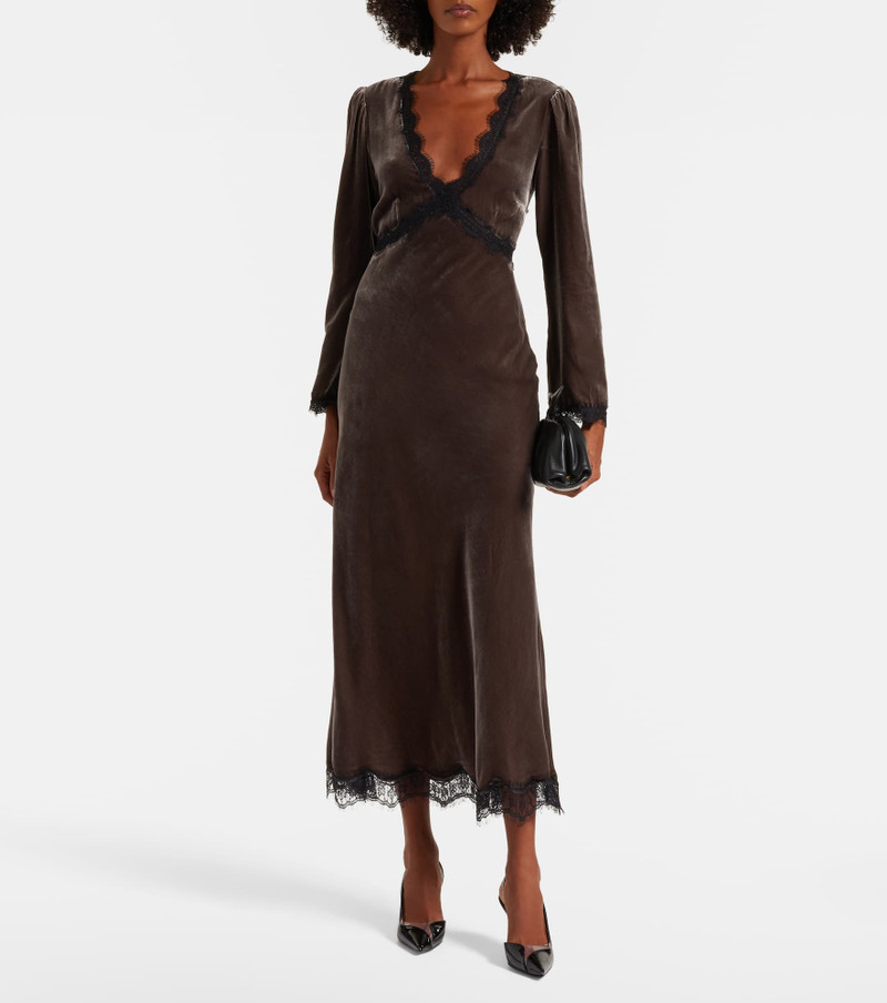 RIXO Alesha lace-trimmed velvet maxi dress outlook