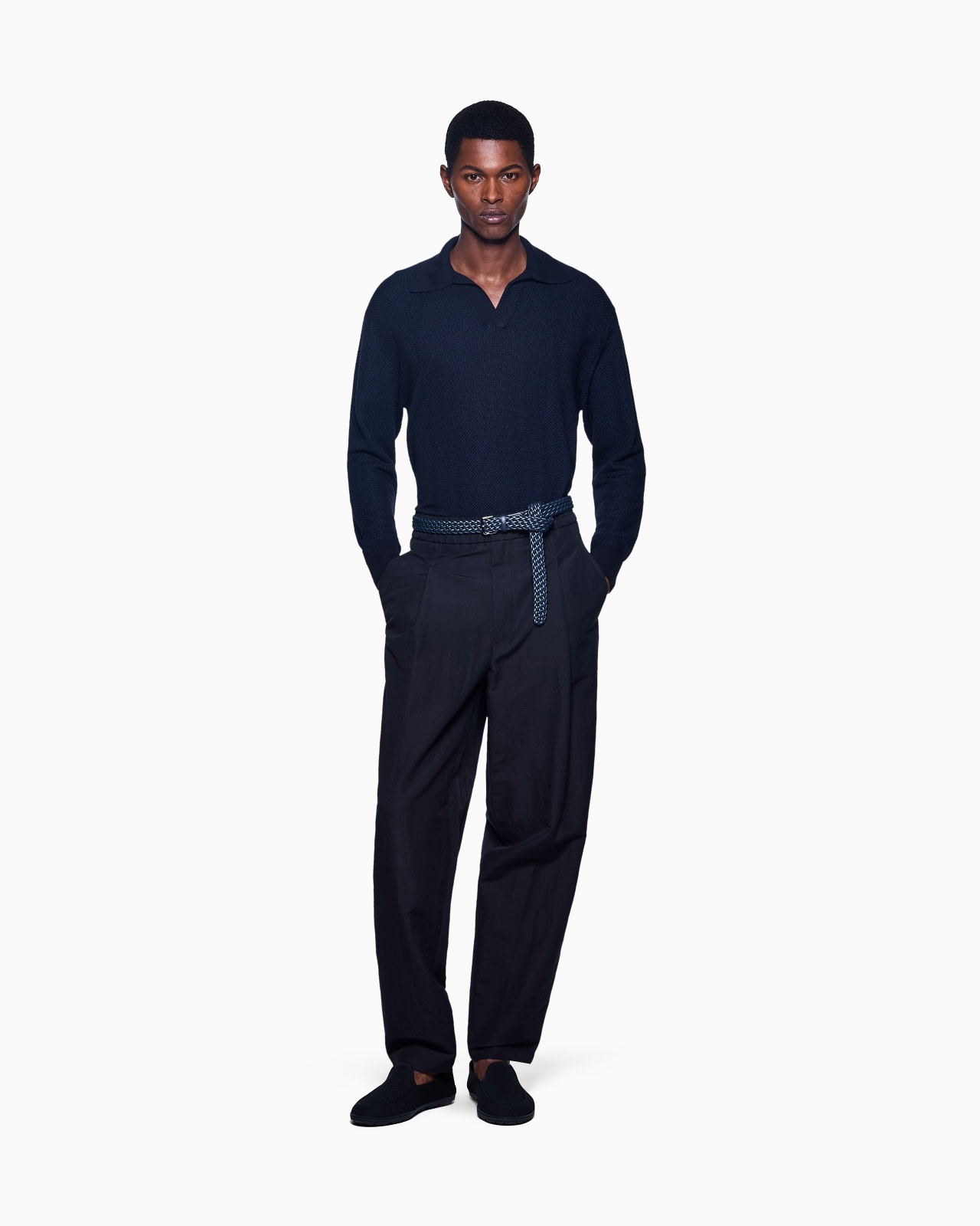 MICRO JACQUARD VIRGIN WOOL AND VISCOSE POLO JUMPER - 2