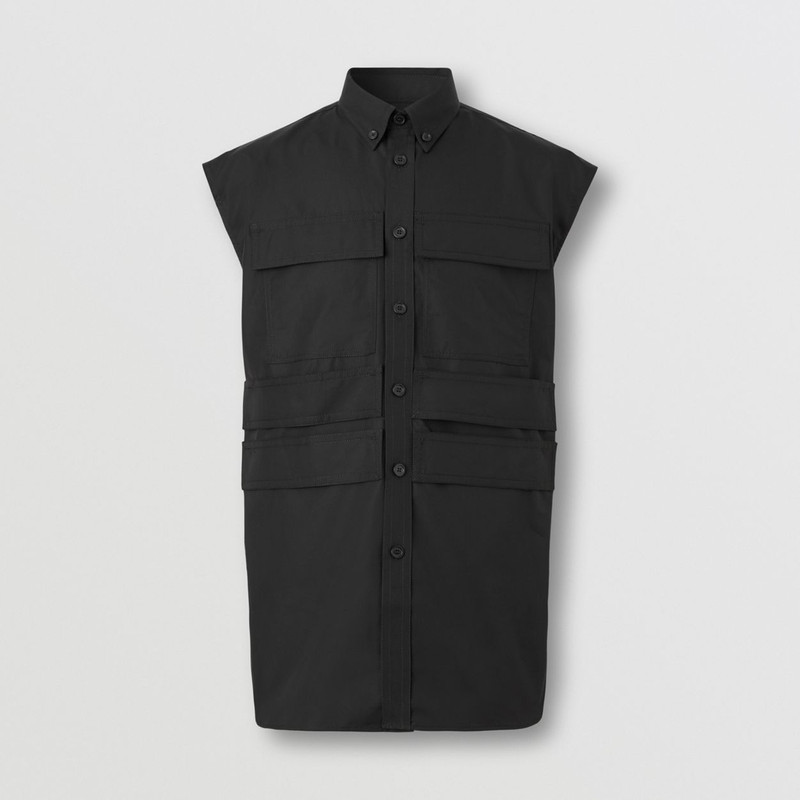 Panel Detail Sleeveless Cotton Poplin Shirt 1