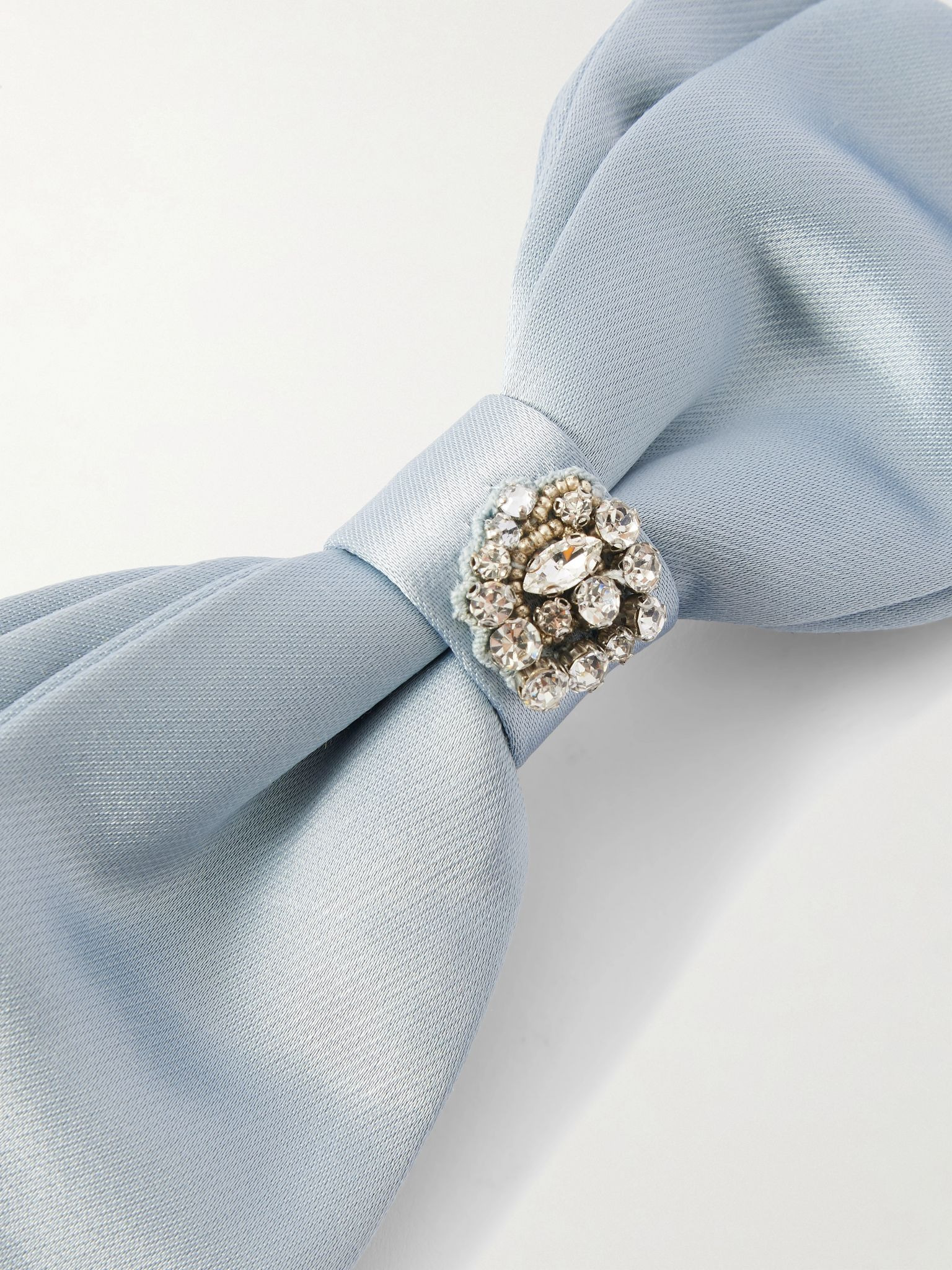 Crystal-embellished satin bow hairclip Sky blue - 4