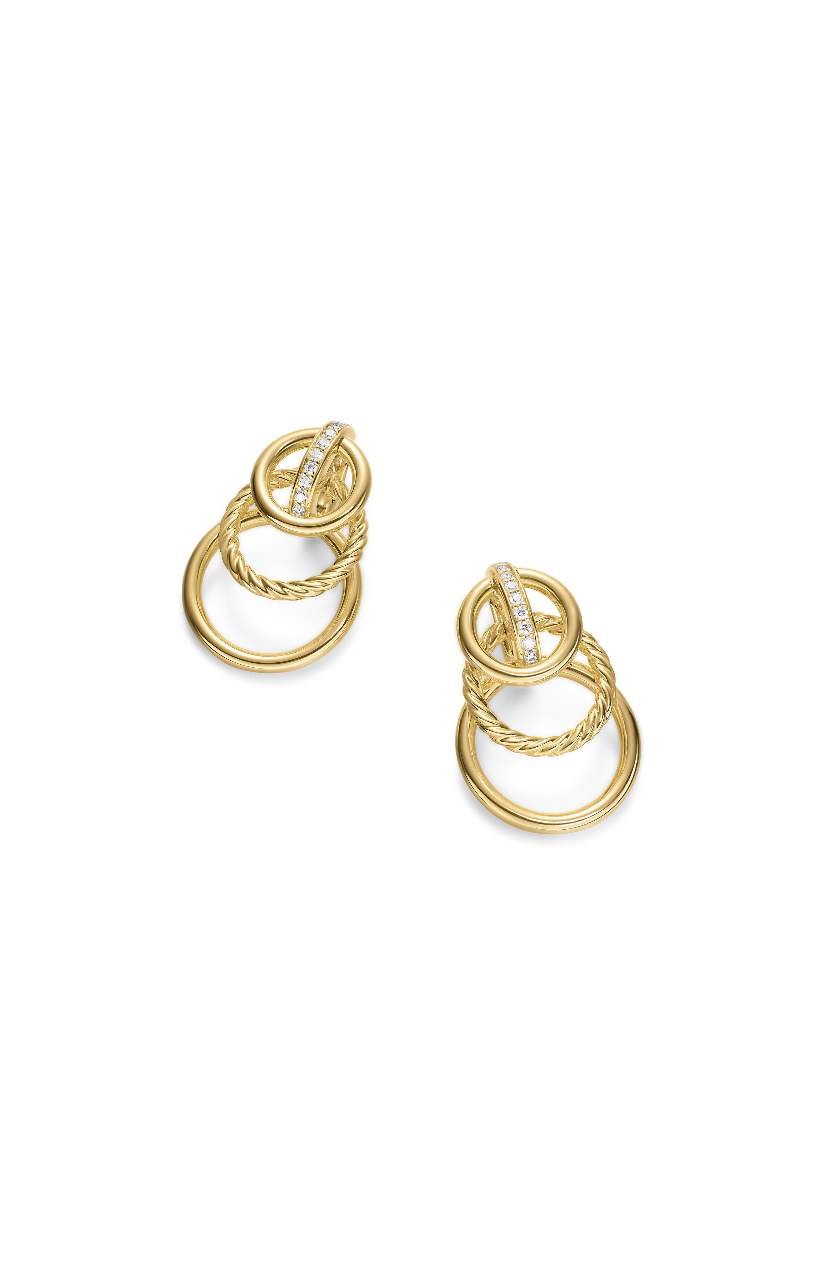 David Yurman Mercer® Triple Ring Drop Earrings in 18K Yellow Gold with Diamonds, 35.6mm in Gold/Diam - 5