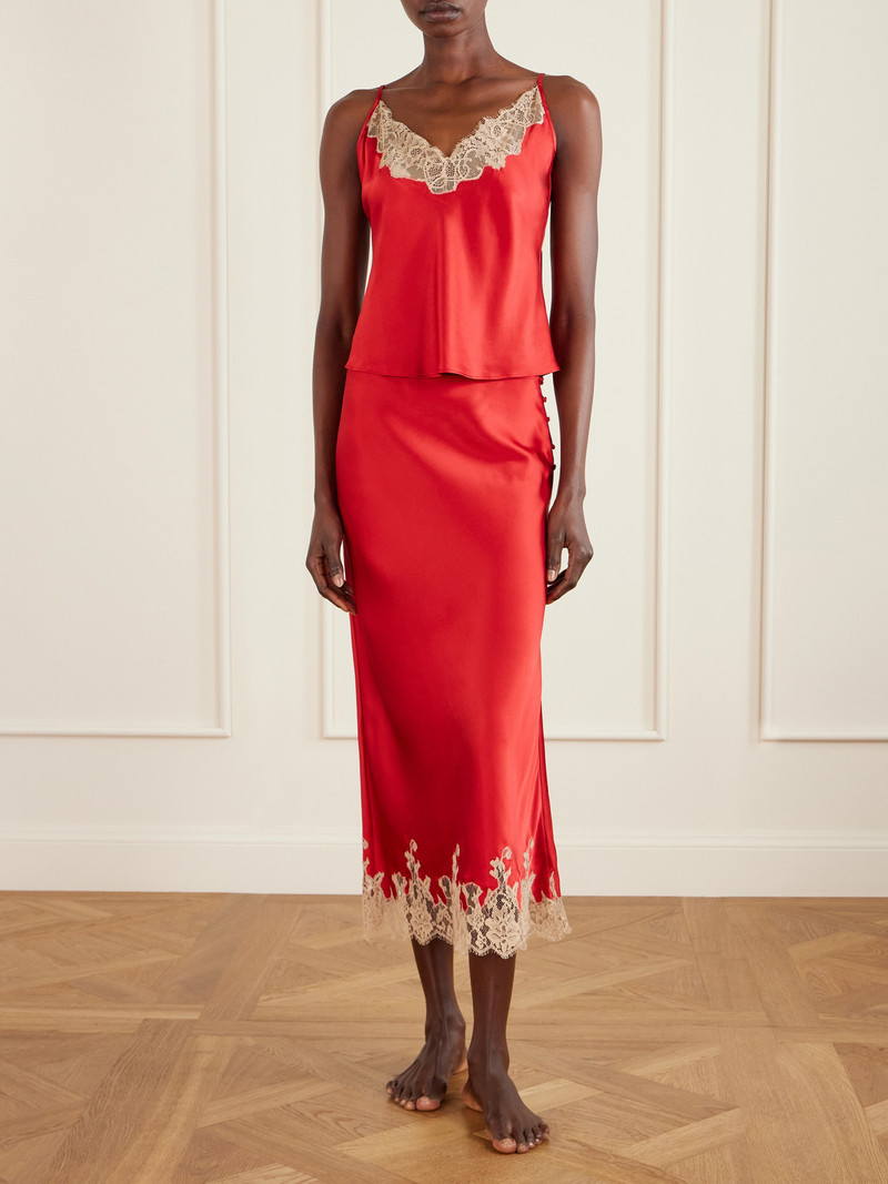 KIKI DE MONTPARNASSE Orchid Lace-trimmed Silk-satin Midi Skirt outlook