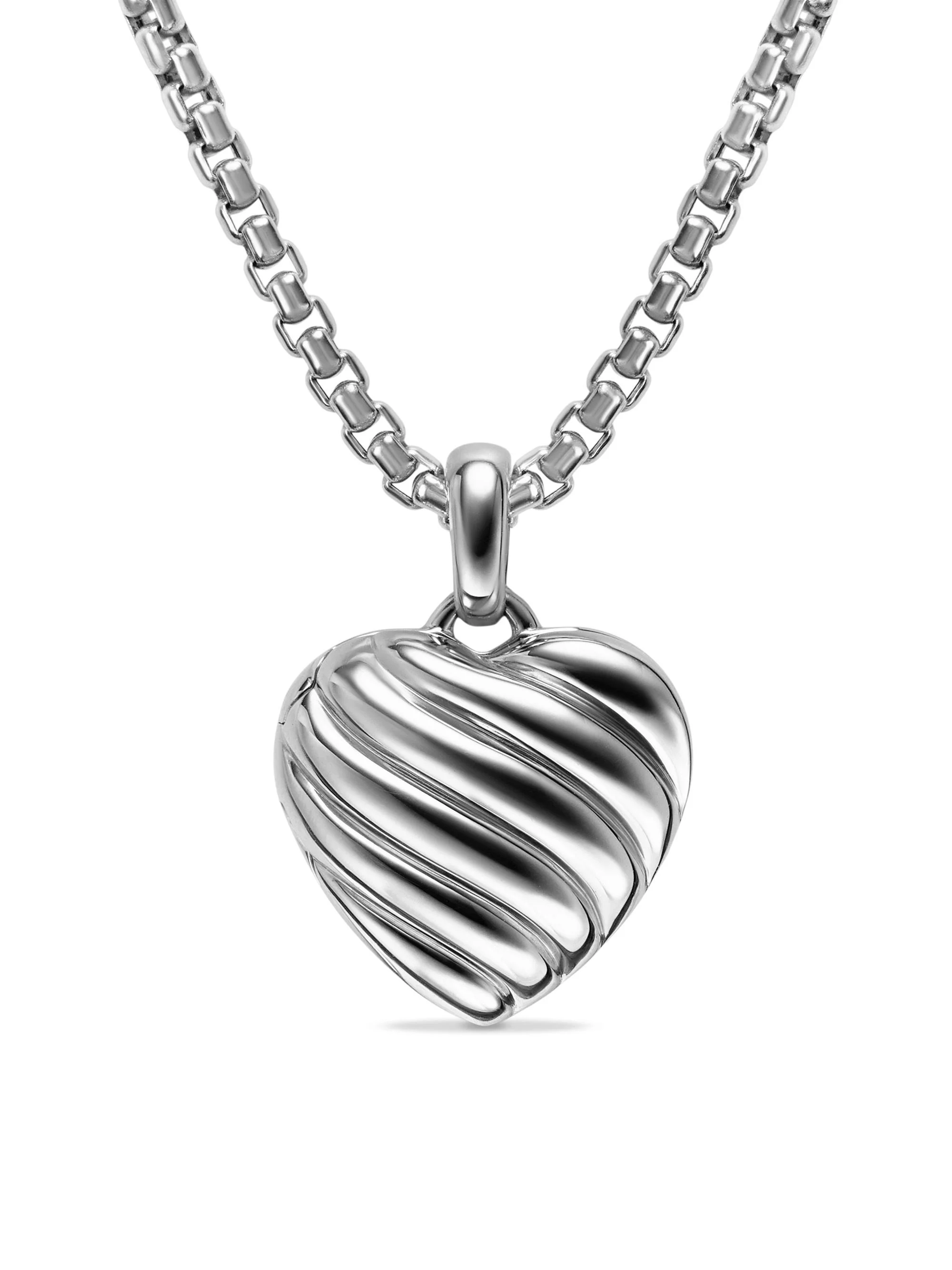 Women's Sculpted Cable Heart Locket in Sterling Silver, 23MM - Silver - 1