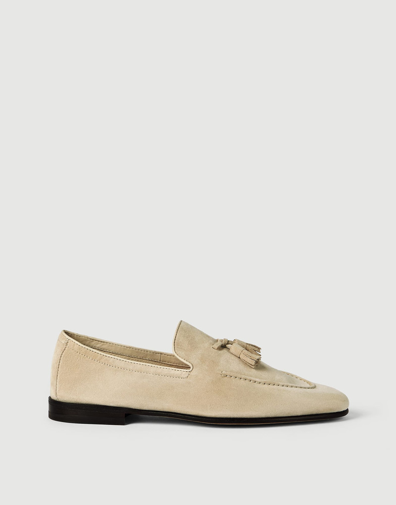 Suede soft loafers with tassels 1