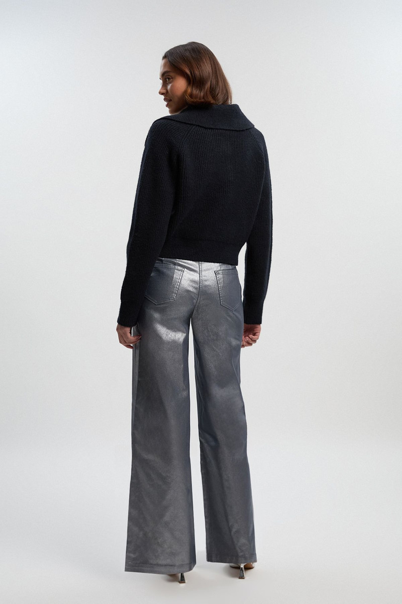 Petite Metallic Coated Denim Wide Leg Jean 4