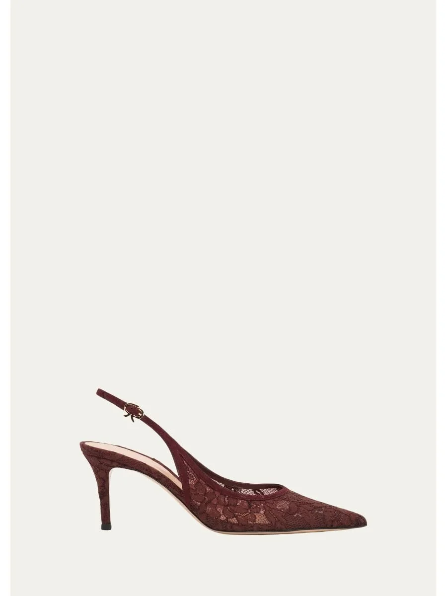 70mm Floral Lace Slingback Pumps - 1