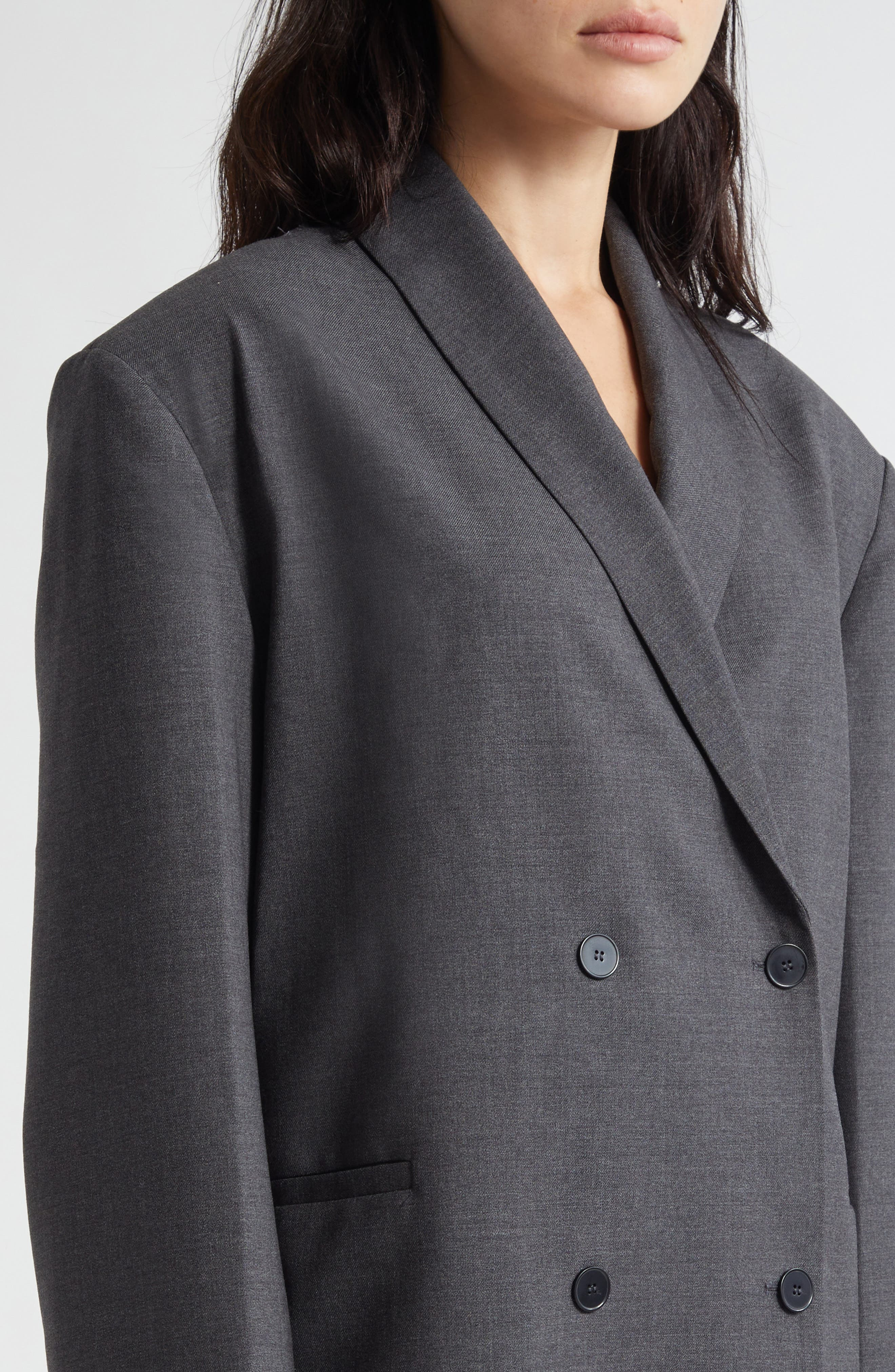 LOULOU DE SAISON Sancia Double Breasted Stretch Virgin Wool Blazer in Anthracite Melange at Nordstro - 5