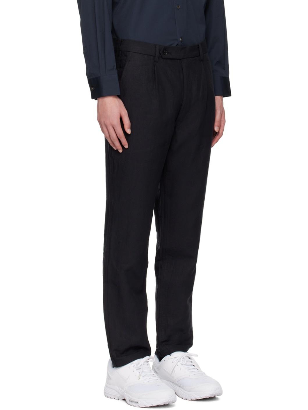 Navy Pleated Trousers - 2