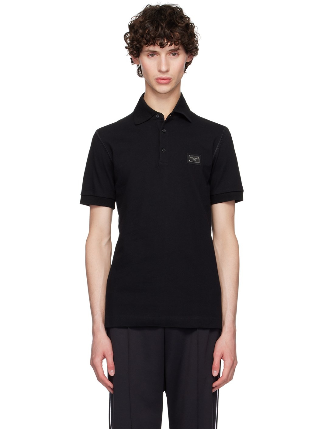 ポロシャツ Dolce&Gabbana Black Polo With Logo Plaque 17133879_34692201_600.jpg