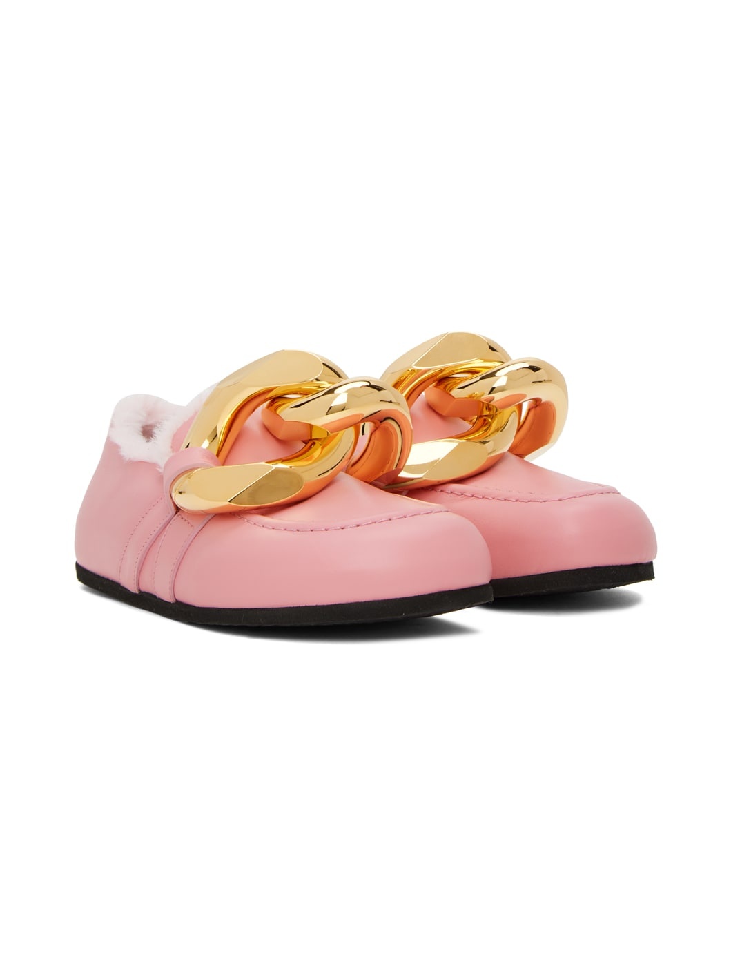Pink Shearling Chain Loafers - 4
