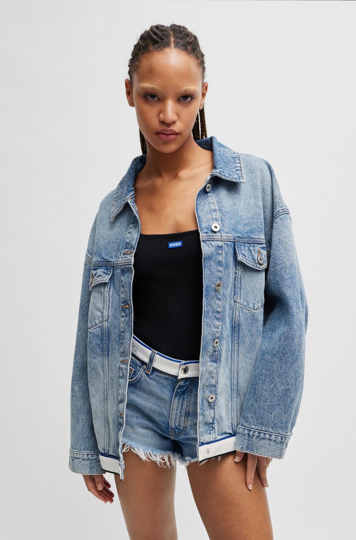 OVERSIZE-FIT DENIM JACKET WITH LOGO-TAPE HEM - 2