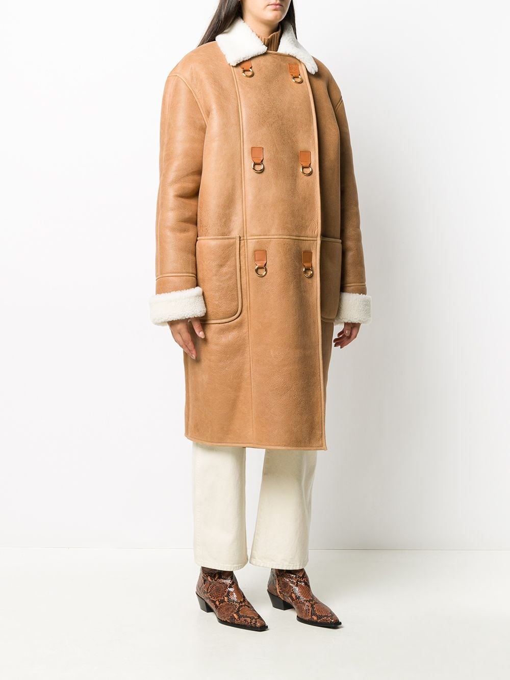 oversized textured double-breasted coat - 3