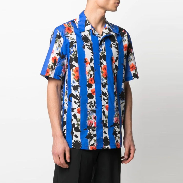 Off-White SS21 Flowers Printing Stripe Short Sleeve Shirt Version Blue OMGA163S21FAB0068400 - 3