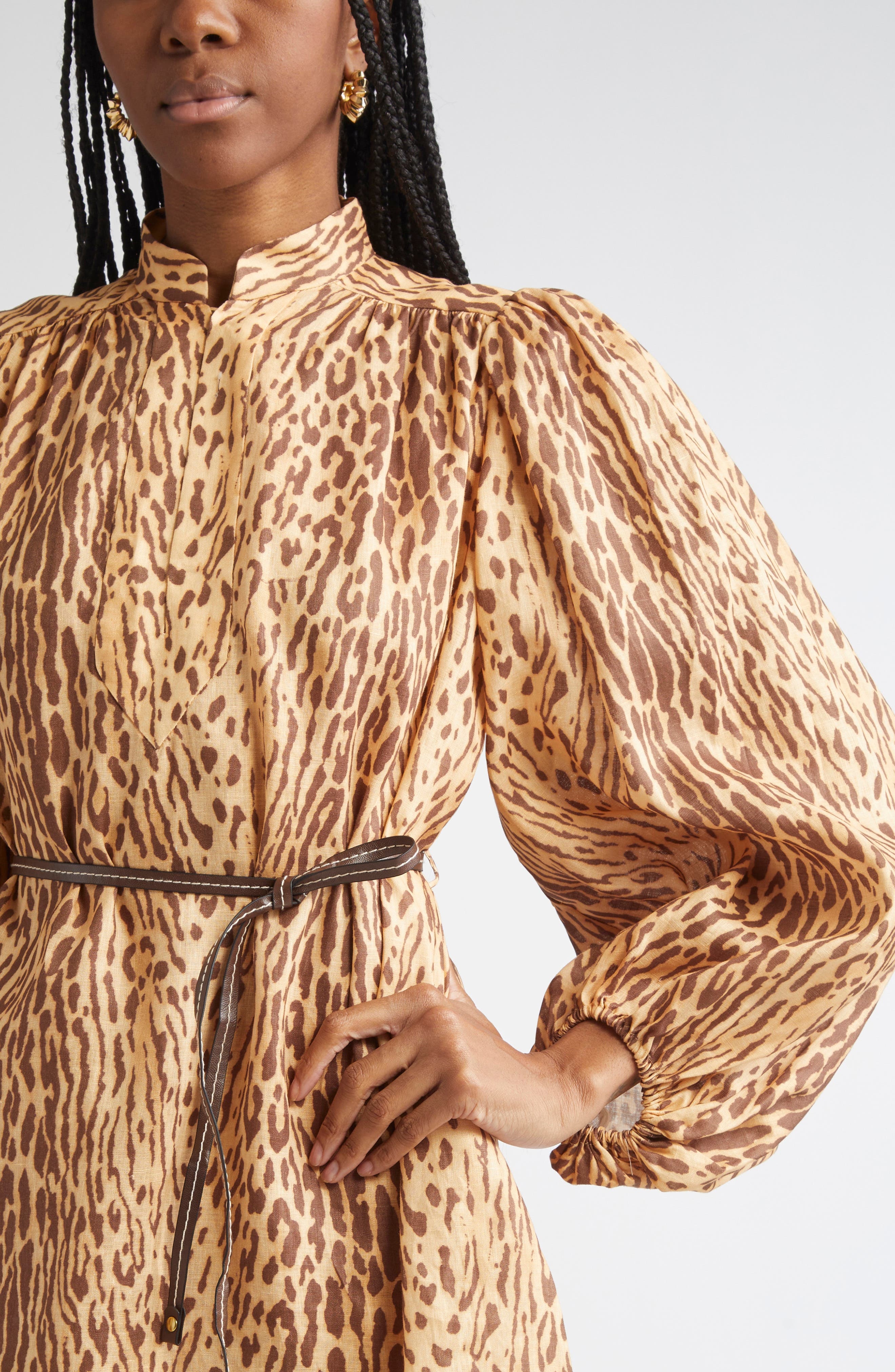 Zimmermann Cascadian Leopard Print Long Sleeve Tunic Dress in Tan Leopard at Nordstrom - 4