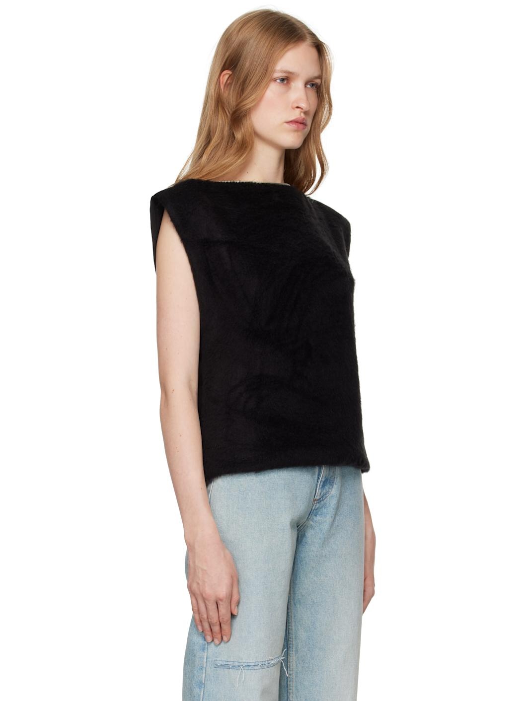 Black Furry Fleece & Cotton Jersey Blouse - 2