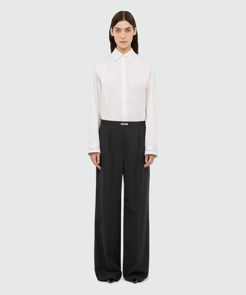 MSGM Black palazzo trousers in cool wool with elastic band and MSGM logo outlook