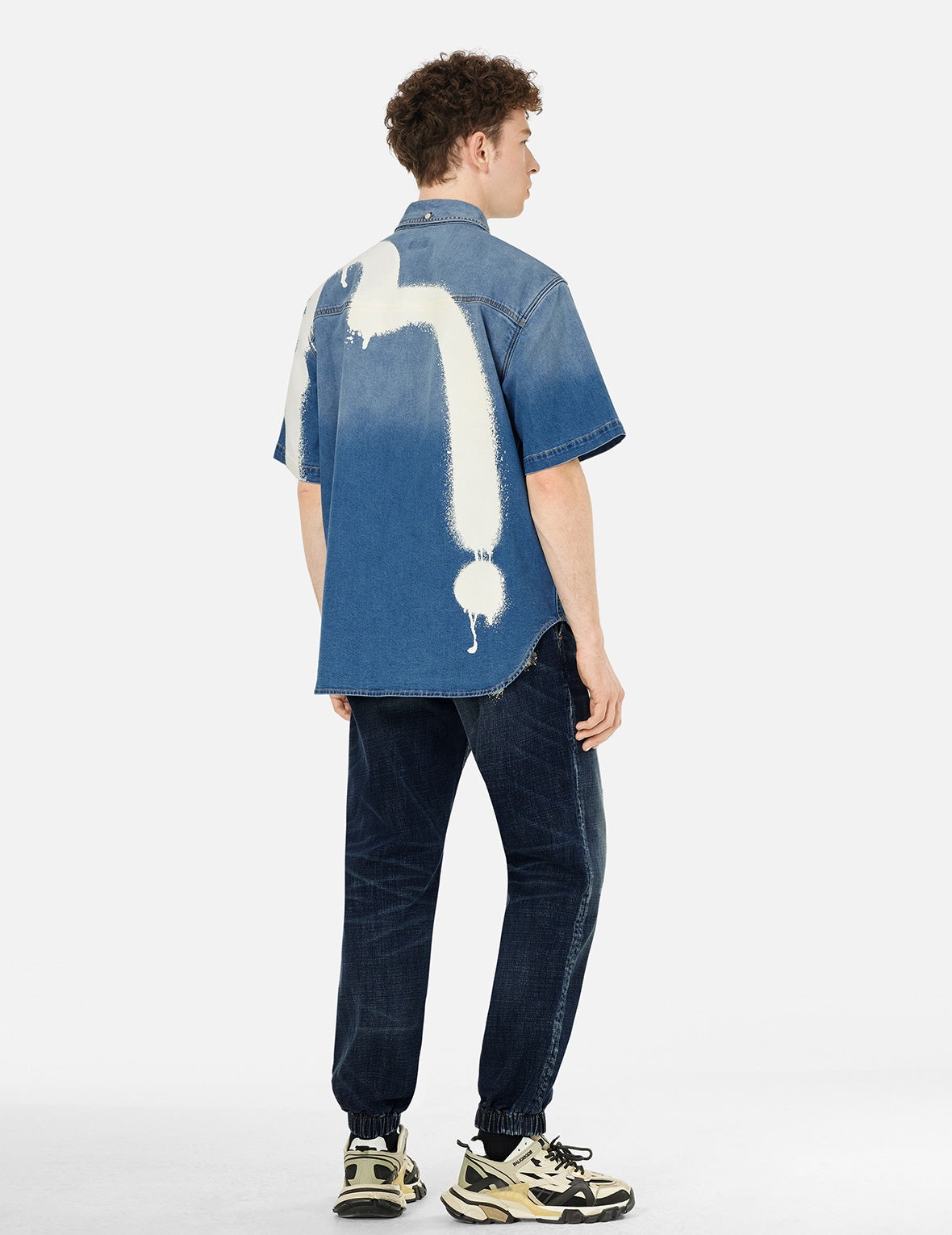 Graffiti-Style Seagull and Logo Print Straight Fit Denim Joggers - 4