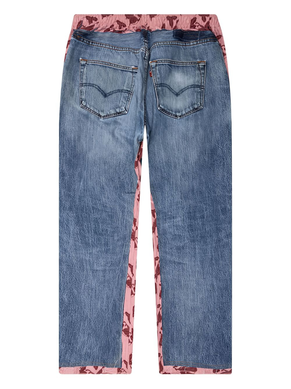 floral-panel distressed trousers - 2
