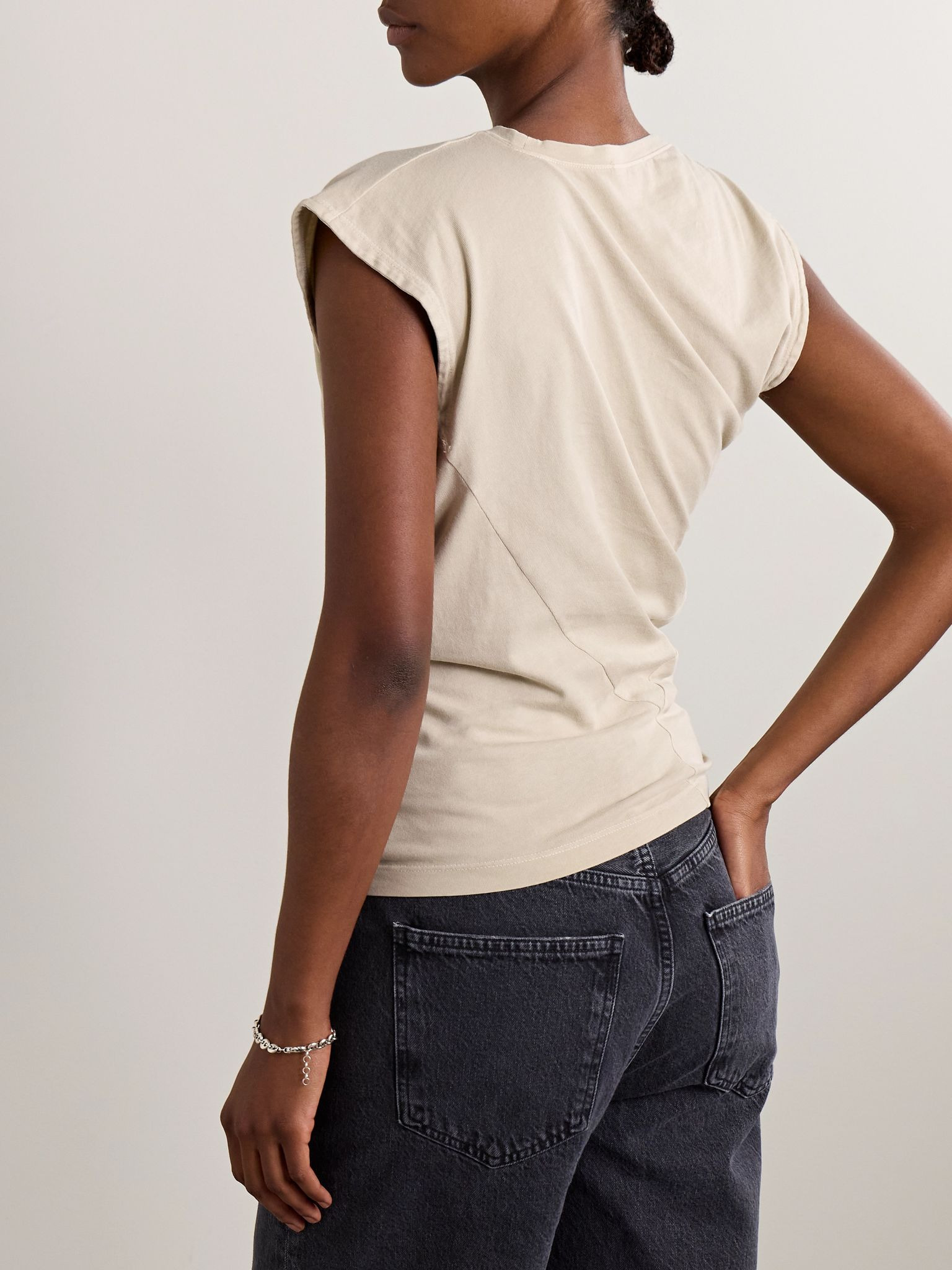 Beth draped organic cotton-jersey T-shirt Light gray - 3