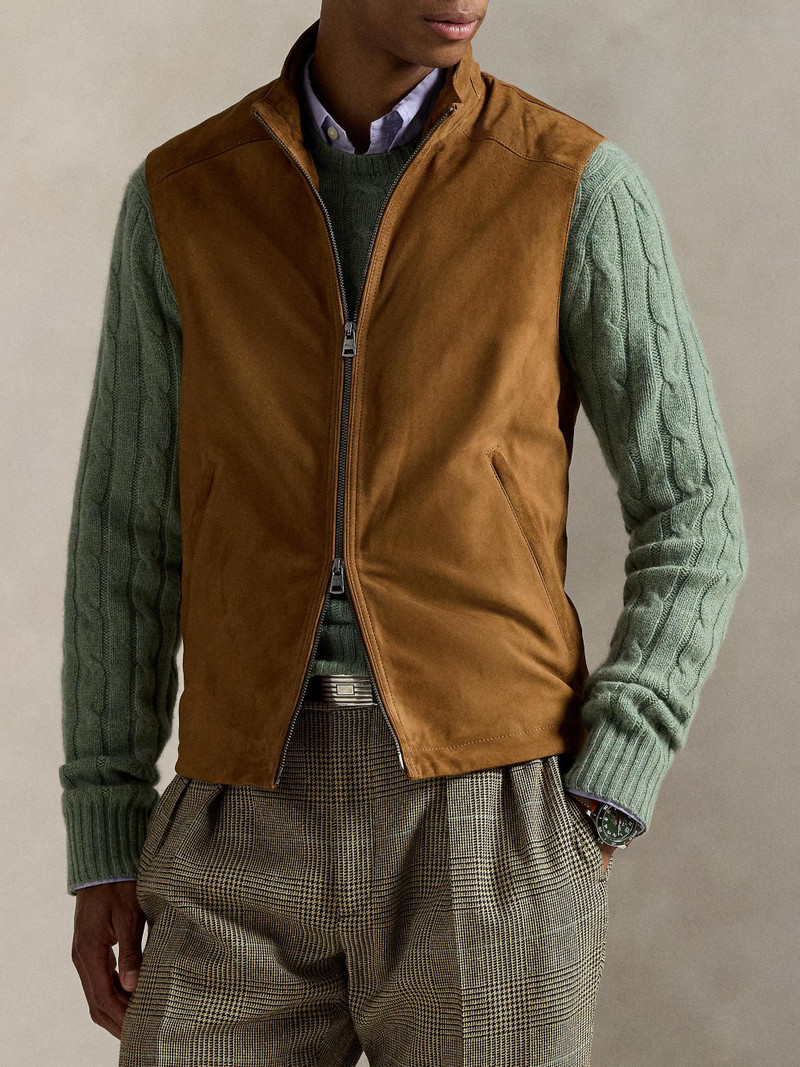 Men's Classic Suede Double-Zip Vest - Cafe Brown 4