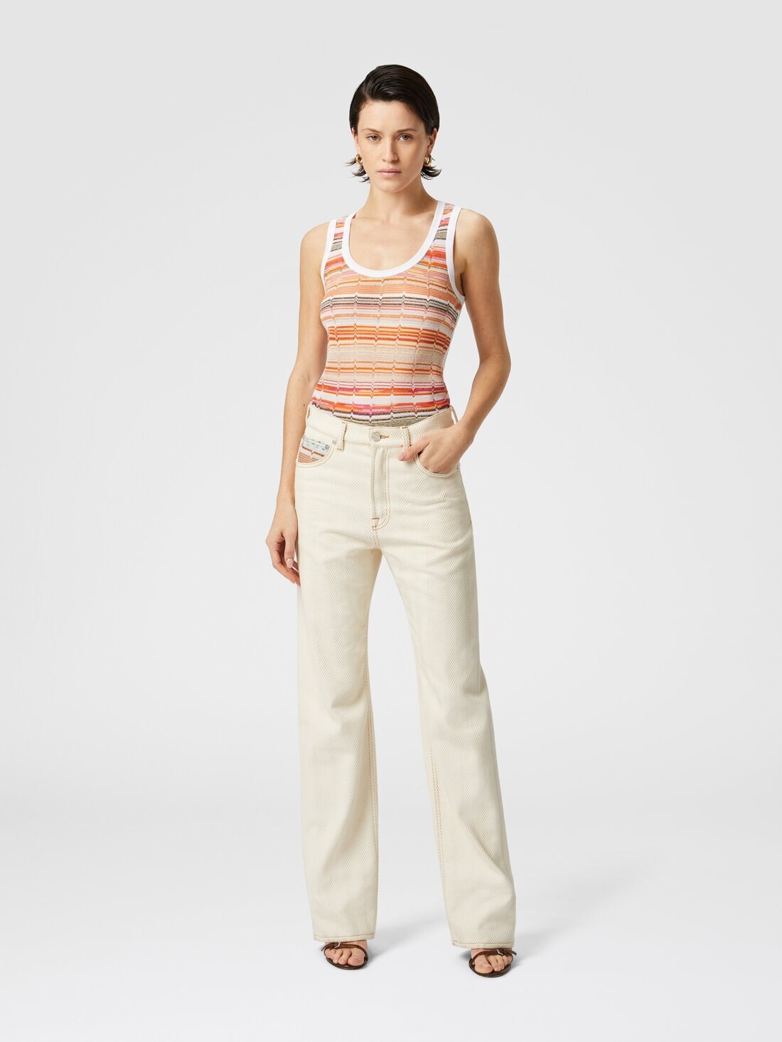 Tank top with knitted insert in greek lamé motif - 2