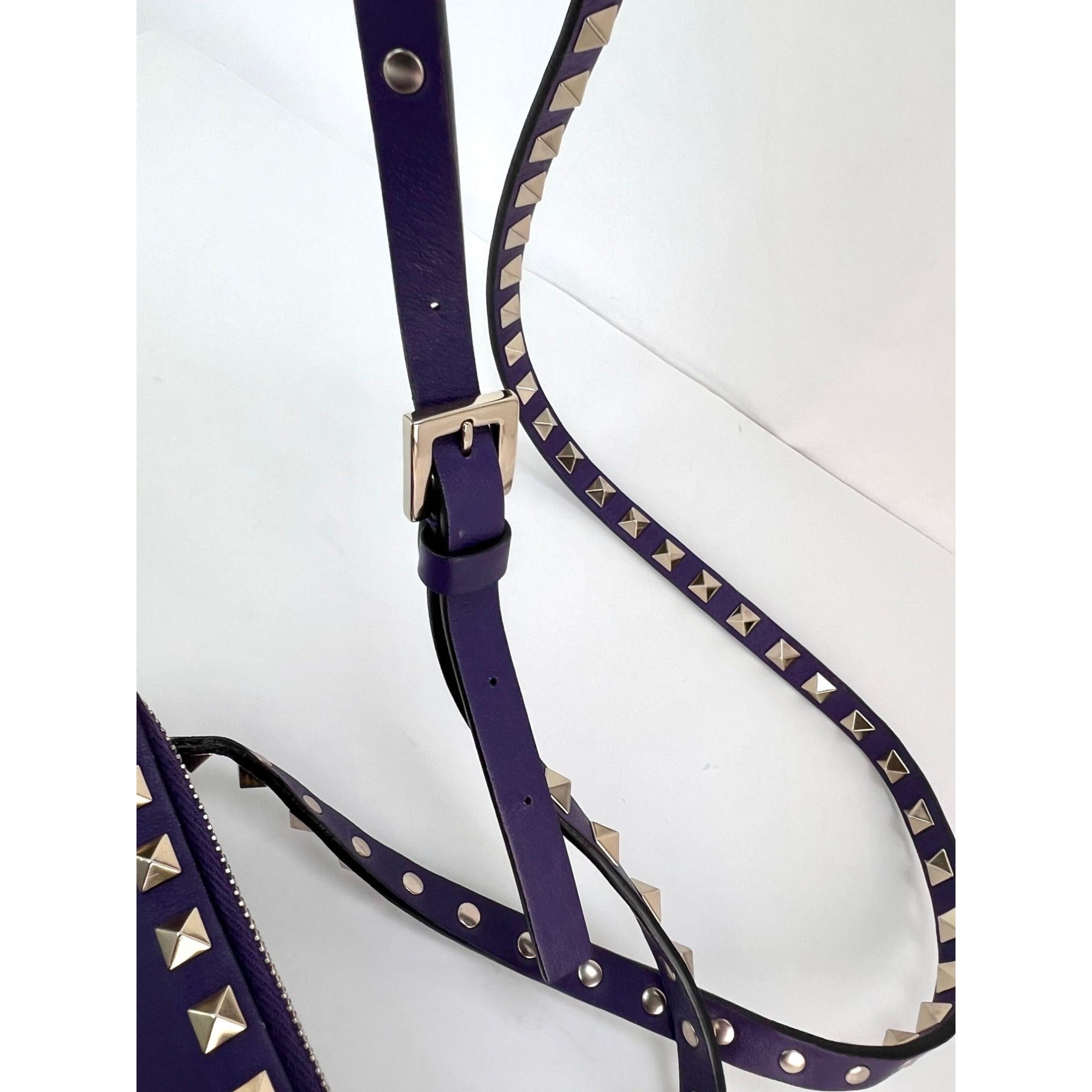 Valentino Rockstud Double Zip Purple Leather Crossbody Bag - 7