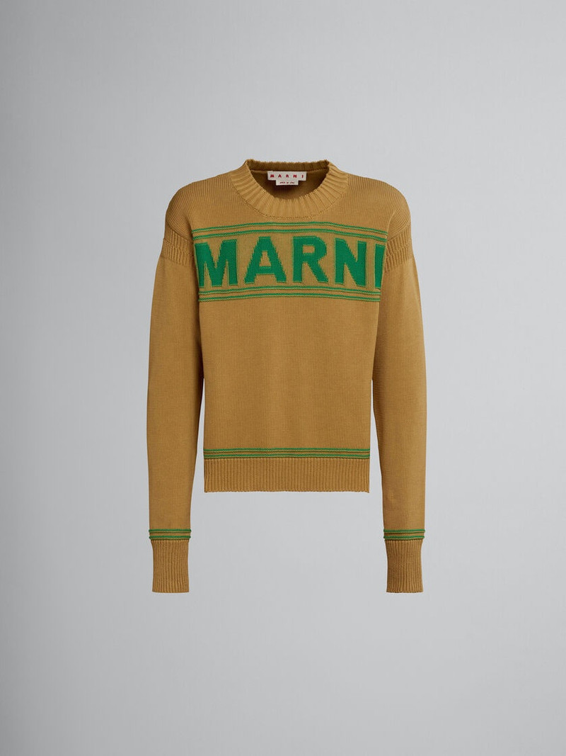 DARK YELLOW COTTON-KNIT SWEATER WITH INLAID LOGO - 1