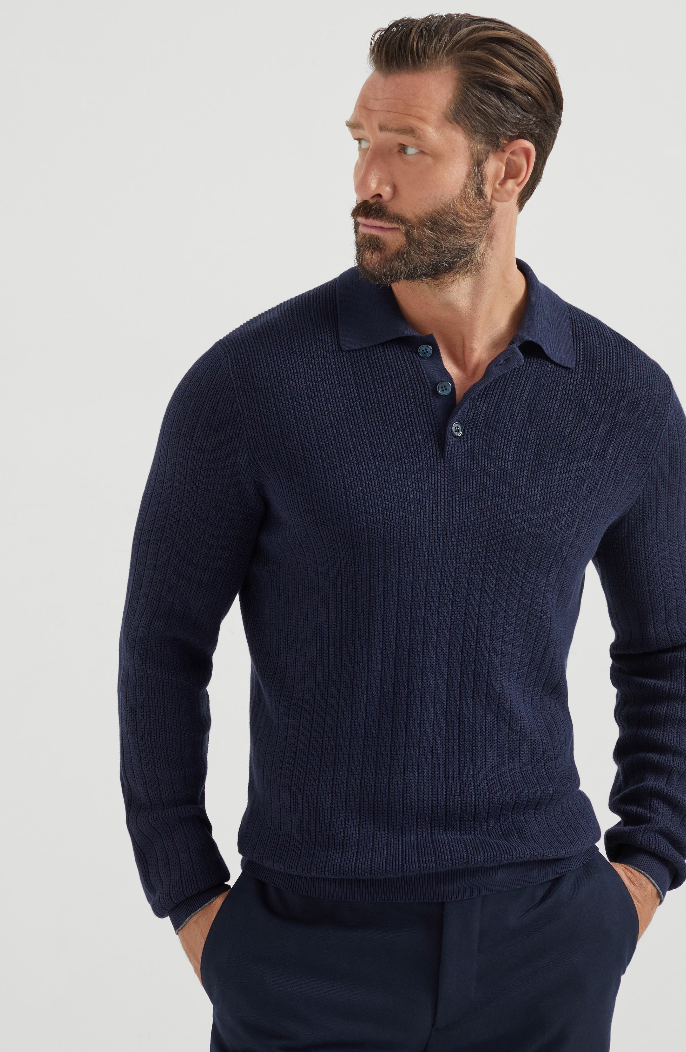 Brunello Cucinelli Rib knit polo in Navy Blue at Nordstrom - 2