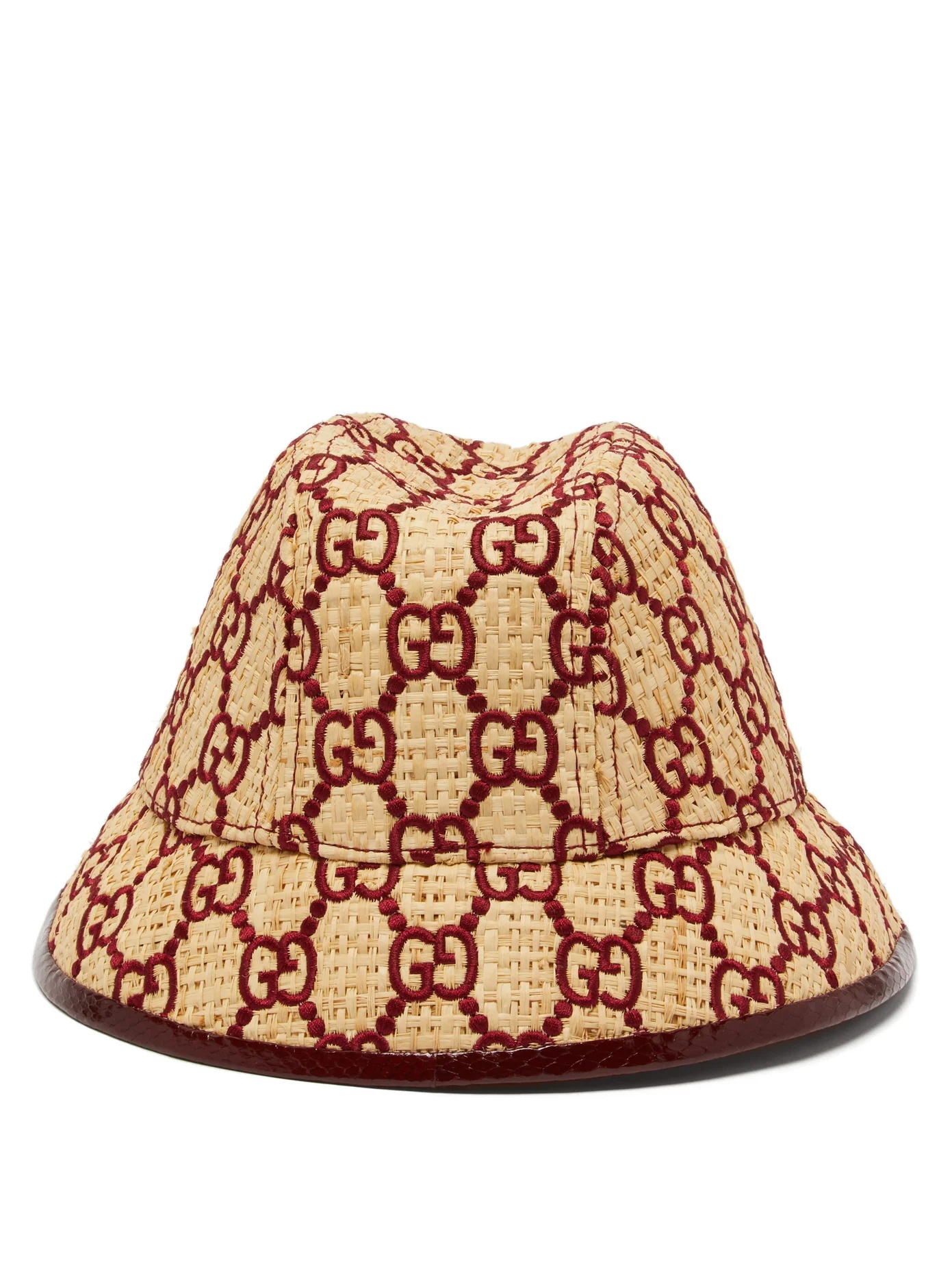 Snakeskin-trimmed GG-embroidered raffia fedora - 4