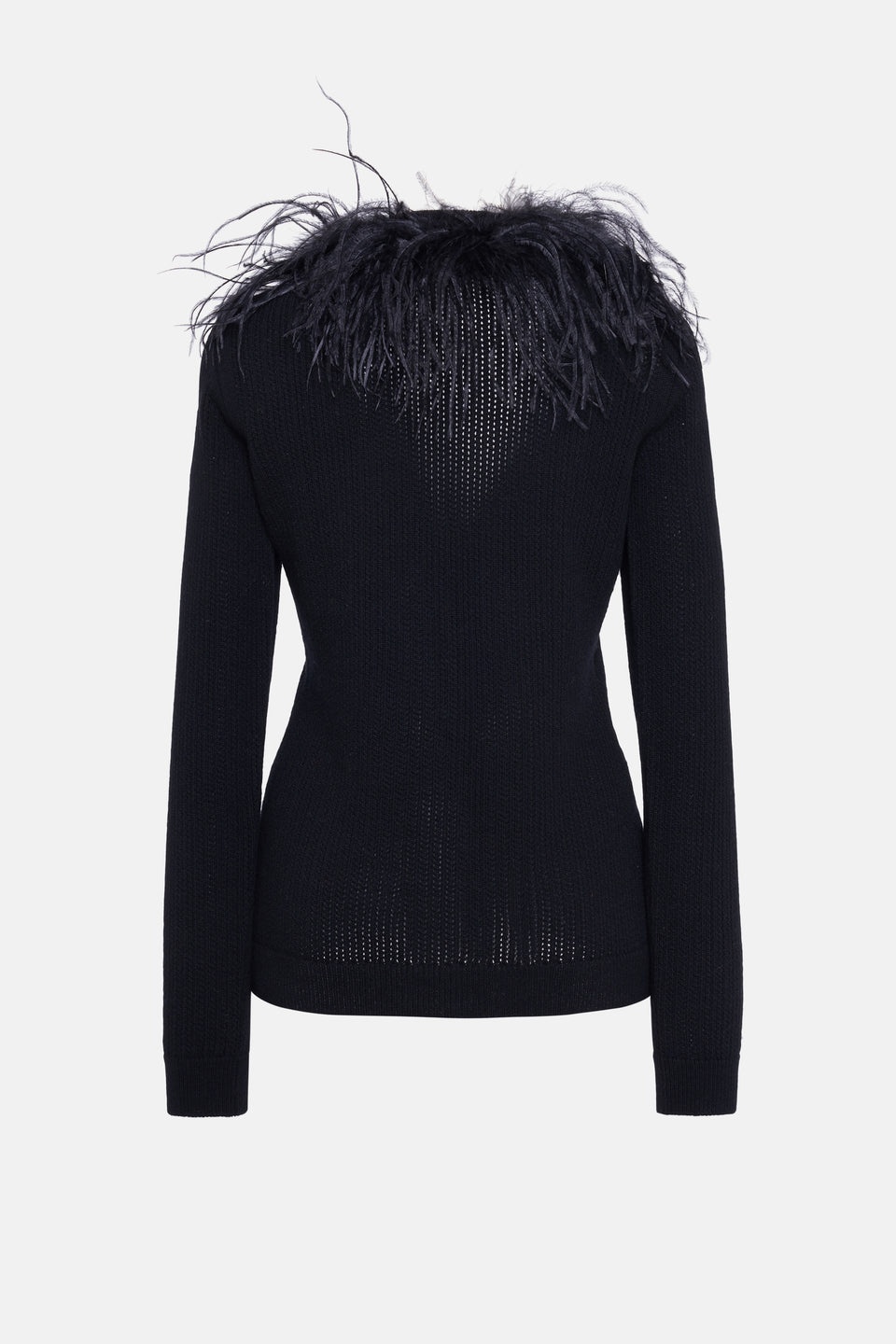 WOOL BLEND KNITTED CARDIGAN WITH FEATHERS - 2