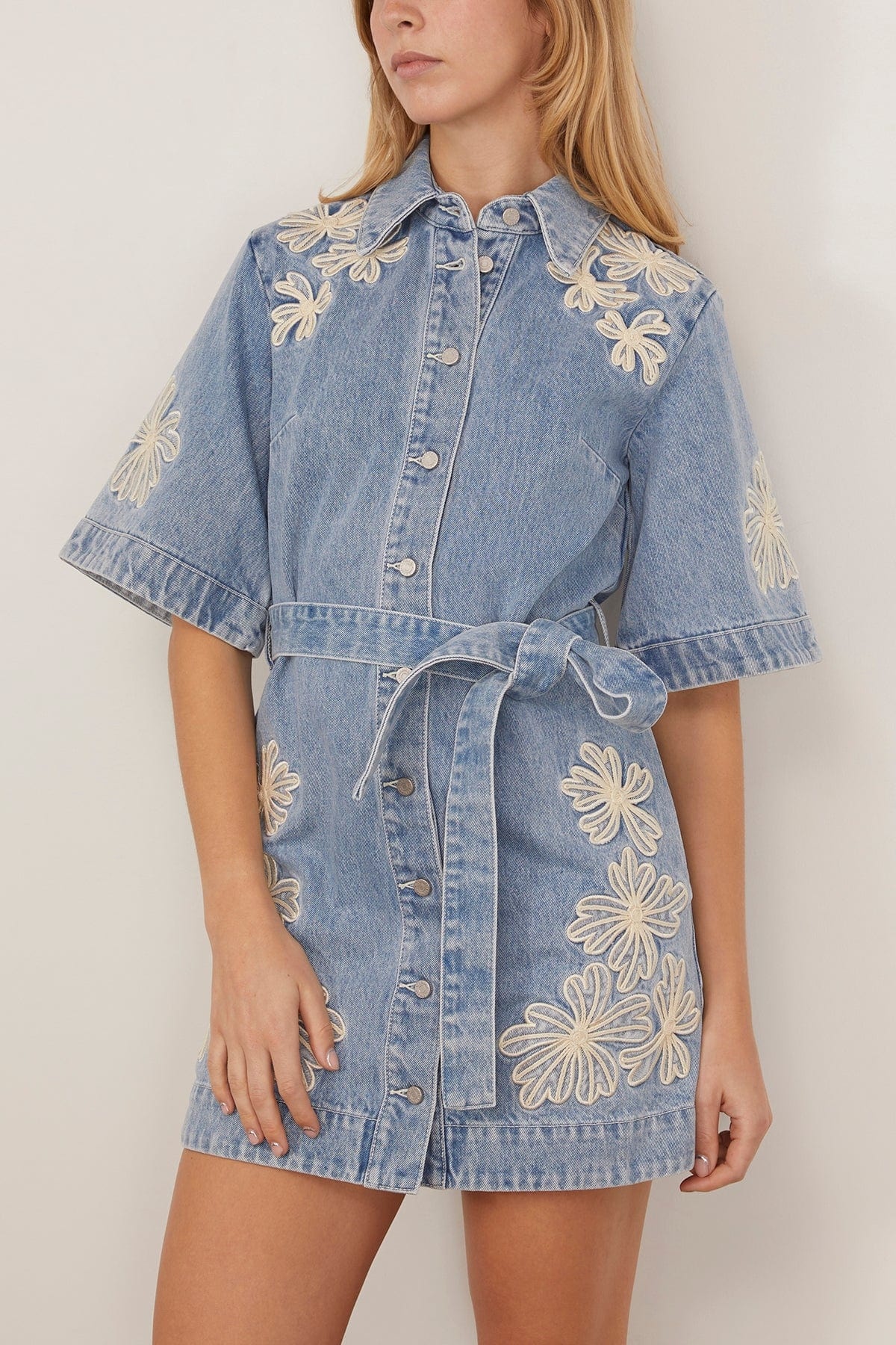 Charlene Denim Mini Dress in Light Wash - 3