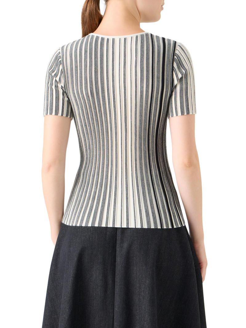 Women's Striped Wool Rib-Knit Sweater - Black Cream 3