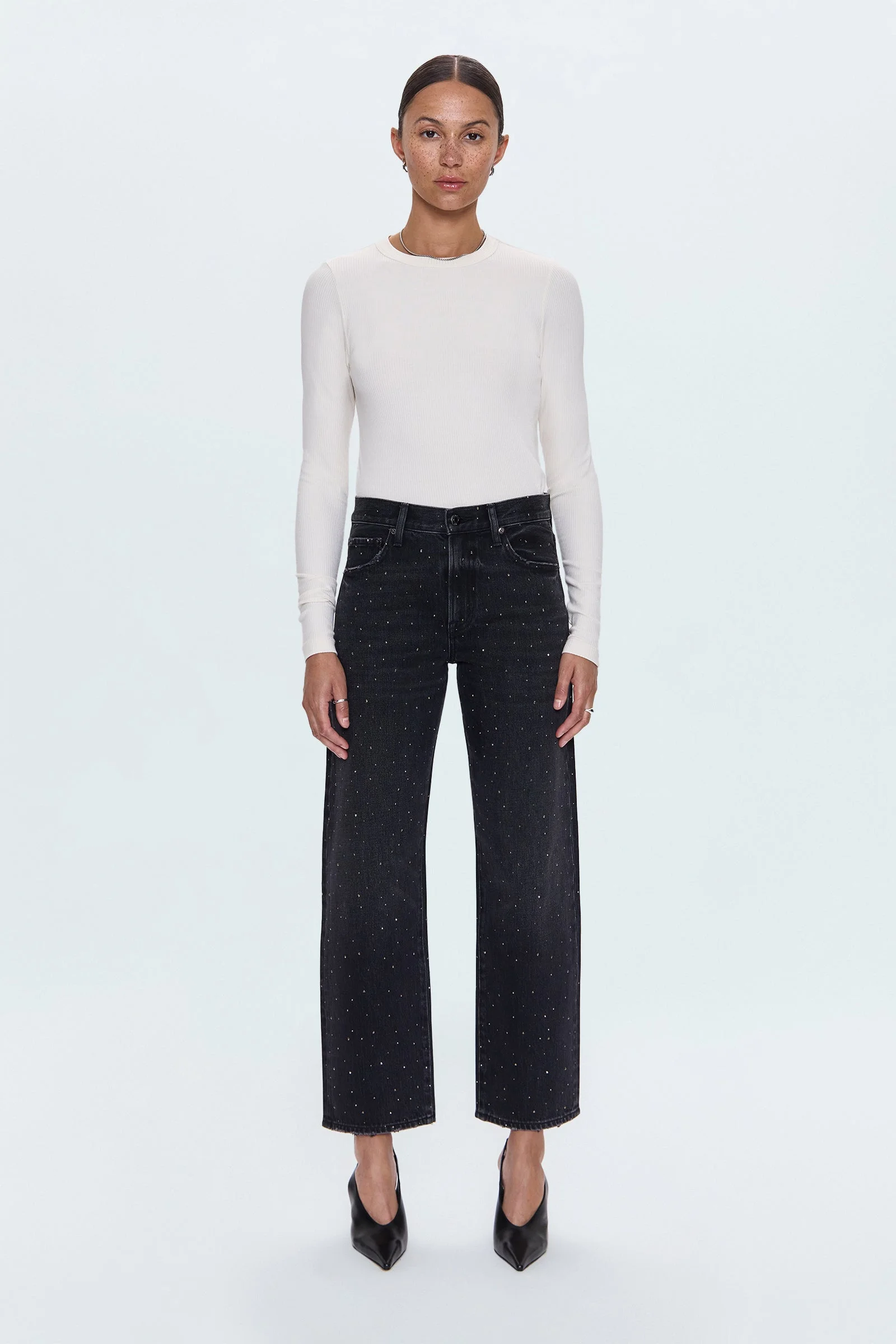 LEXI MID RISE BOWED STRAIGHT JEAN - SILVER SCREEN - 1