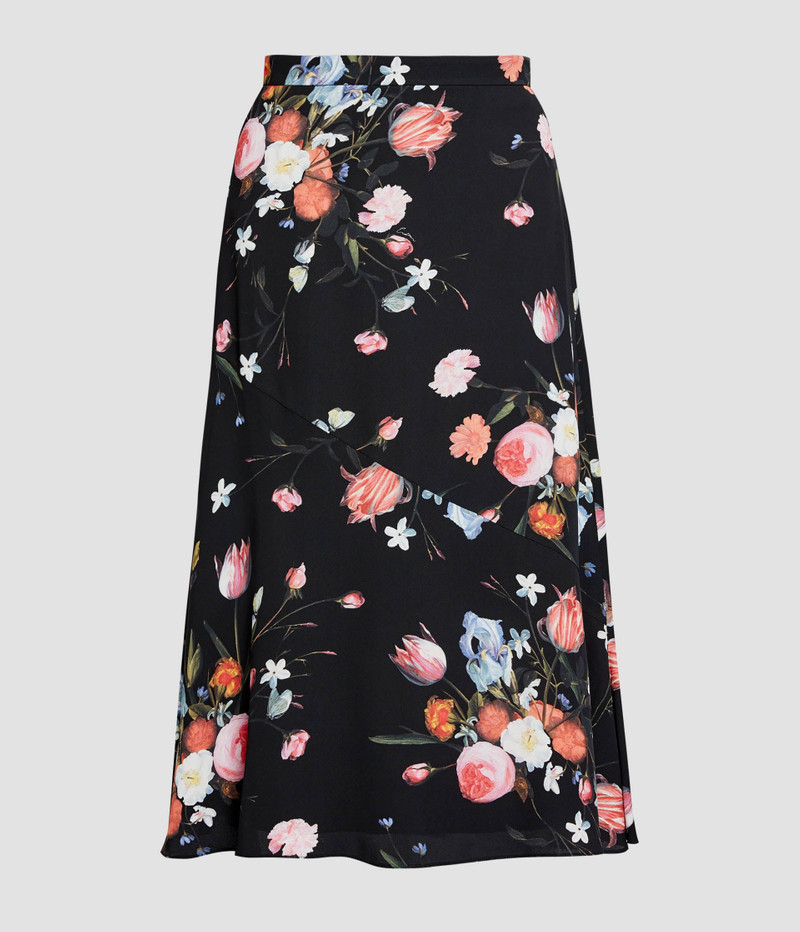 Erdem FLORAL PRINT CREPE A LINE MIDI SKIRT outlook