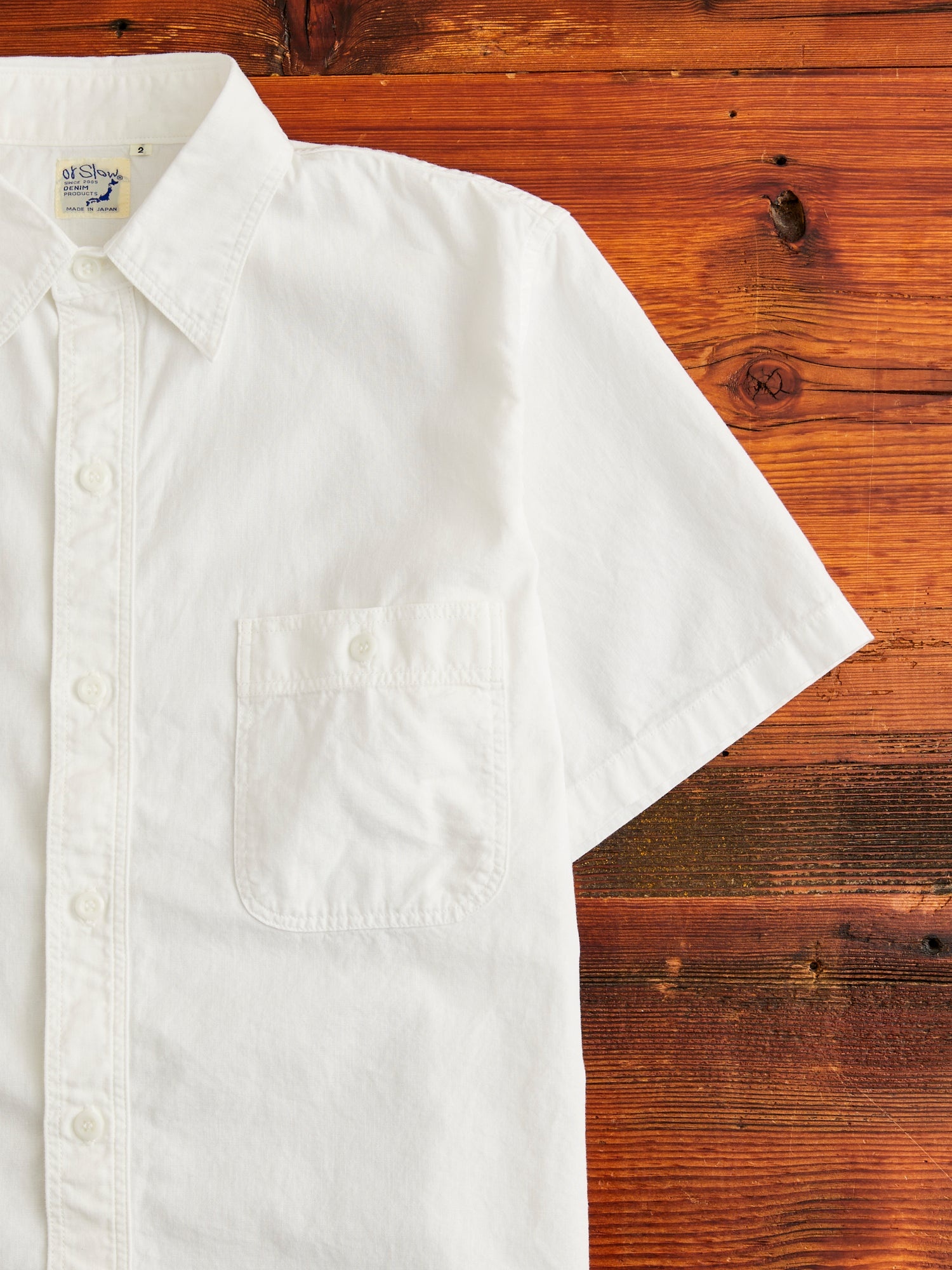 Short Sleeve Work Shirt in White Chambray - 5