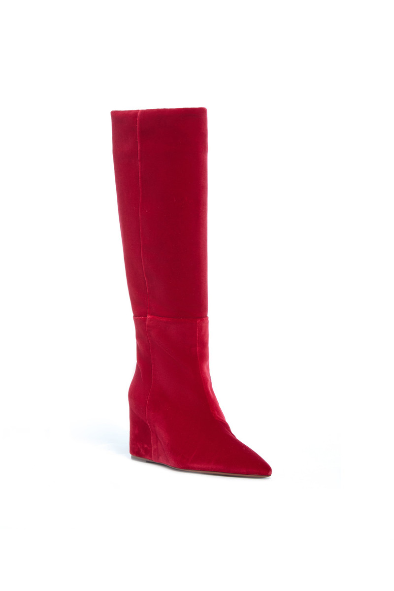 Remedios Tall Boot in Scarlet Red Cotton Velvet 2