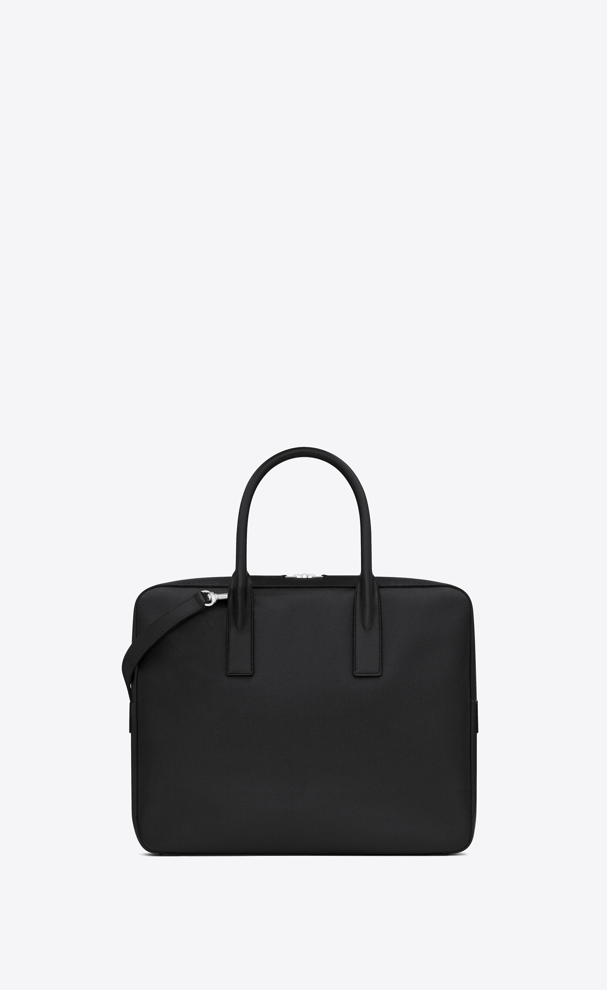 museum small flat briefcase in black textured leather - 2