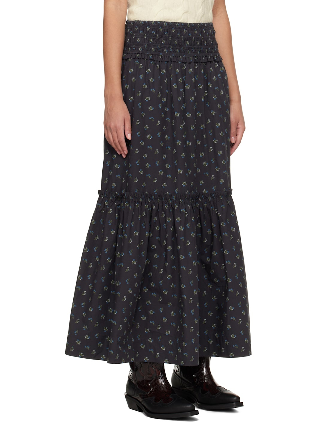 Black Floral Printed Maxi Skirt - 2