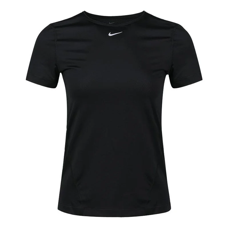 (WMNS) Nike Pro Mesh Dri-FIT Slim Fit Breathable Quick Dry Training Short Sleeve Black T-Shirt AO995 - 1